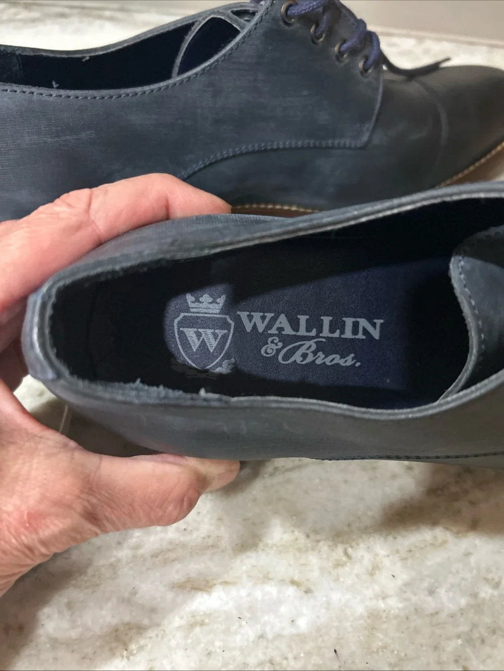 Wallin & bros. Navy Blue Leather Dress Shoes Made In Brazil Lace Up Size 10.5